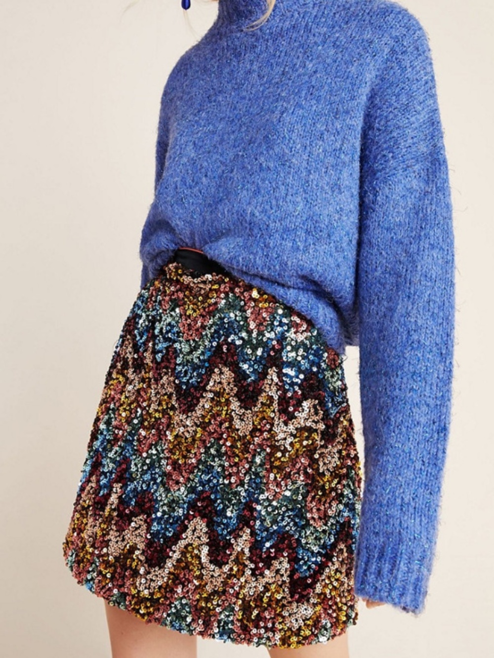 NWOT Anthropologie x Maeve  Zig-Zag Sequined Mini Skirt